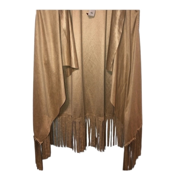 Avenue open front cardigan size 18/20 New with tags tan/brown with fringe trim - Picture 5 of 16